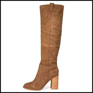 Suede Knee-High Boots Chunky Block Heel Slouch Fashion Round Toe Side Zipper